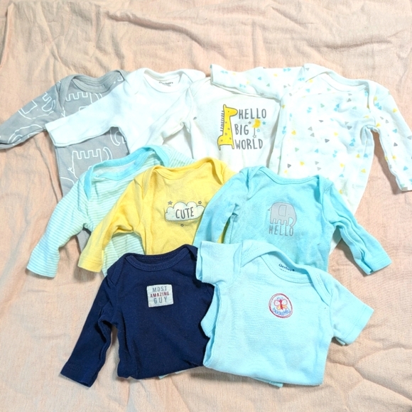 Mixed Brands 9 Piece Onesie And Footie Set Short And Long Sleeves Size Preemie - Picture 1 of 5